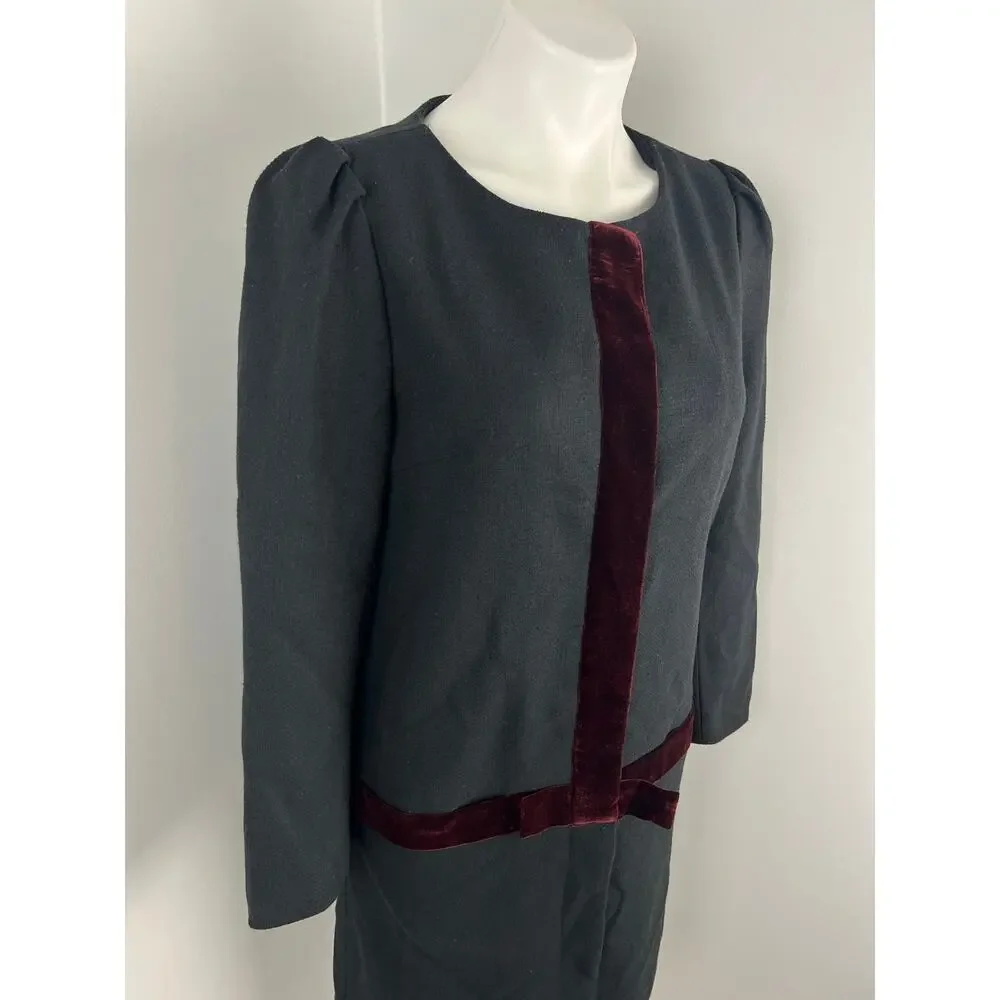 Dear Creatures Black Velvet Bow Peacoat Small Preppy Twee Holiday
